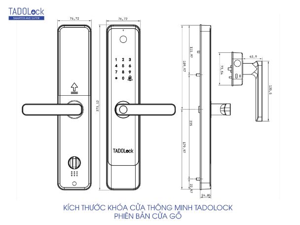 KHÓA THÔNG MINH TADOLock Cửa gỗ (Đen cao cấp) 22 kich thuoc khoa go