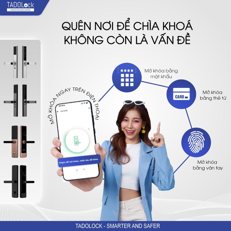 KHÓA THÔNG MINH TADOLock Cửa nhôm (Đen titan) 23 tinh nang smartlock